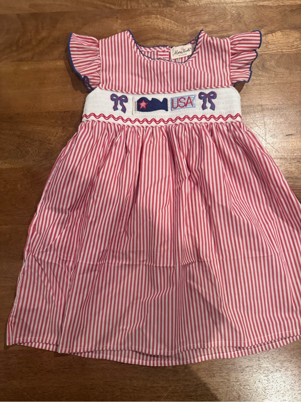 Toddler Red & White Striped USA Smocked Dress